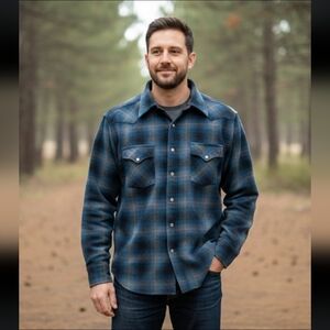 Pendleton Wool Blue Plaid Pearl Snap Button Shirt Flannel